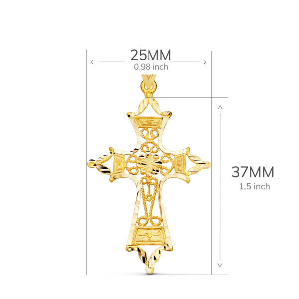 18K CRUZ ORO AMARILLO FILIGRANA BORDES TALLADOS. 37X25 MM - Imagen 2