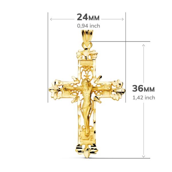 18K CRUZ ORO AMARILLO FILIGRANA CON CRISTO TALLADA 36X24 MM - Imagen 2