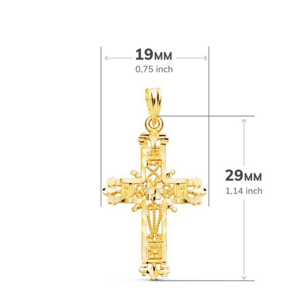 18K CRUZ ORO AMARILLO FILIGRANA BORDES TALLADOS. 29X19 MM - Imagen 2