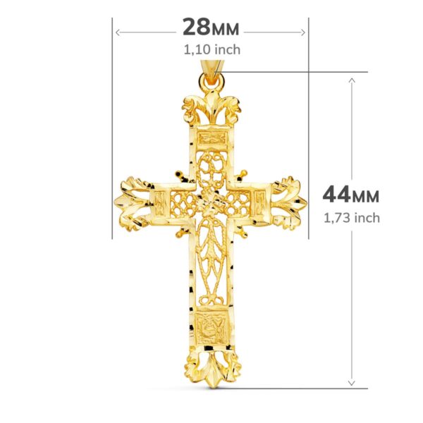 18K CRUZ ORO AMARILLO FILIGRANA BORDES TALLADOS. 44X28 MM - Imagen 2