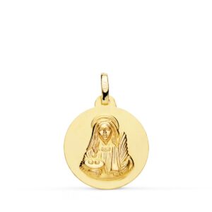18K MEDALLA ORO AMARILLO SANTA LUCIA MATIZADA LISA 18 MM