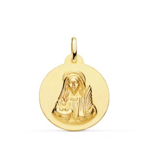 18K MEDALLA ORO AMARILLO SANTA LUCIA LISA MATIZADA 22 MM