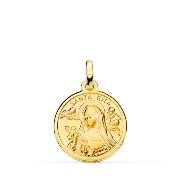 18K MEDALLA ORO AMARILLO SANTA RITA FILO PULIDO 18 MM