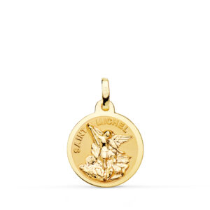 18K MEDALLA ORO AMARILLO SAINT MICHEL BRILLO Y MATIZADA 16 MM