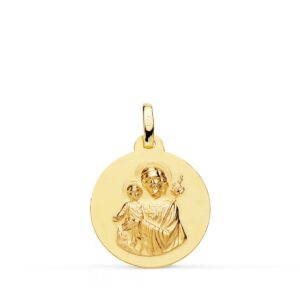 18K MEDALLA ORO AMARILLO SAN JOSE MATIZADA LISA 18 MM