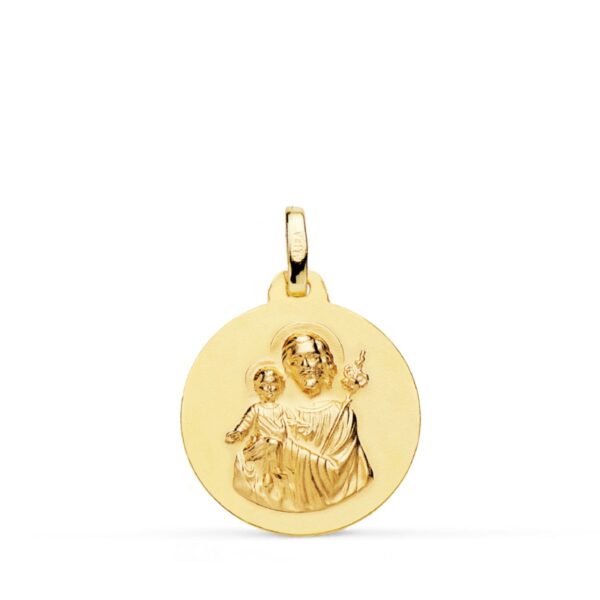 18K MEDALLA ORO AMARILLO SAN JOSE MATIZADA LISA 18 MM