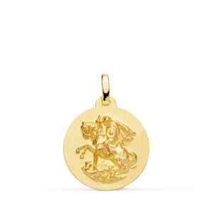 18K MEDALLA ORO AMARILLO SAN JORGE MATIZADA LISA 18 MM