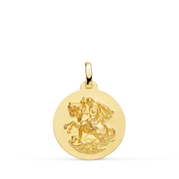 18K MEDALLA ORO AMARILLO SAN JORGE MATIZADA LISA 18 MM