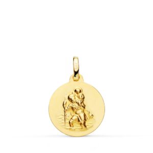 18K MEDALLA ORO AMARILLO SAN CRISTOBAL LISA MATIZADA 16 MM