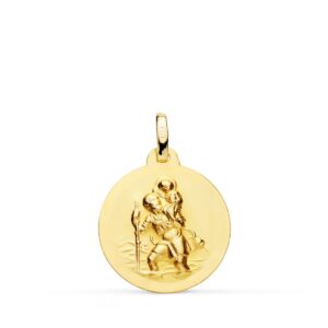 18K MEDALLA ORO AMARILLO SAN CRISTOBAL LISA MATIZADA 18 MM