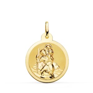 18K MEDALLA ORO AMARILLO SAN CRISTOBAL BRILLO Y MATE 22 MM