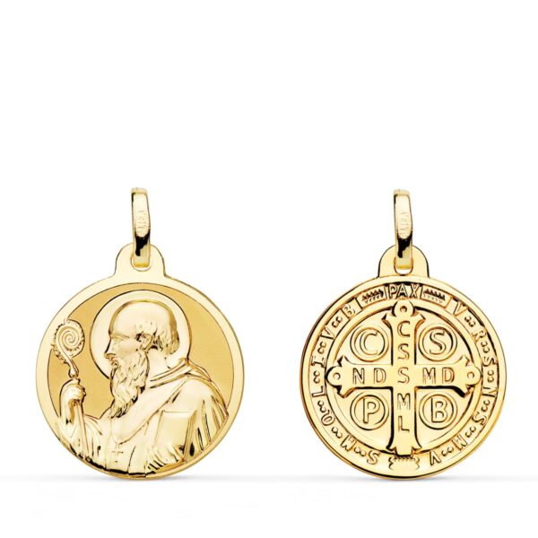 18K MEDALLA ORO AMARILLO SAN BENITO MONJE BRILLO 18 MM