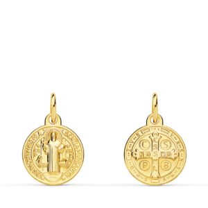 9K MEDALLA ORO AMARILLO ESCAPULARIO ORO AMARILLO SAN BENITO MONJE 12 MM