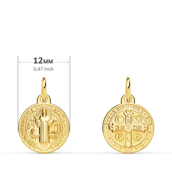 9K MEDALLA ORO AMARILLO ESCAPULARIO ORO AMARILLO SAN BENITO MONJE 12 MM - Imagen 2