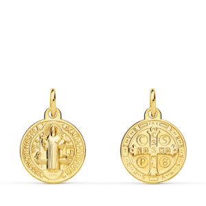 18K MEDALLA ORO AMARILLO ESCAPULARIO ORO AMARILLO SAN BENITO MONJE 14 MM