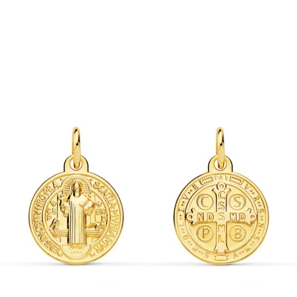 18K MEDALLA ORO AMARILLO ESCAPULARIO ORO AMARILLO SAN BENITO MONJE 14 MM