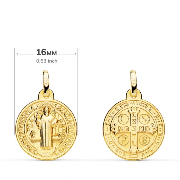 9K ESCAPULARIO ORO AMARILLO SAN BENITO MONJE 16 MM EN BRILLO - Imagen 2