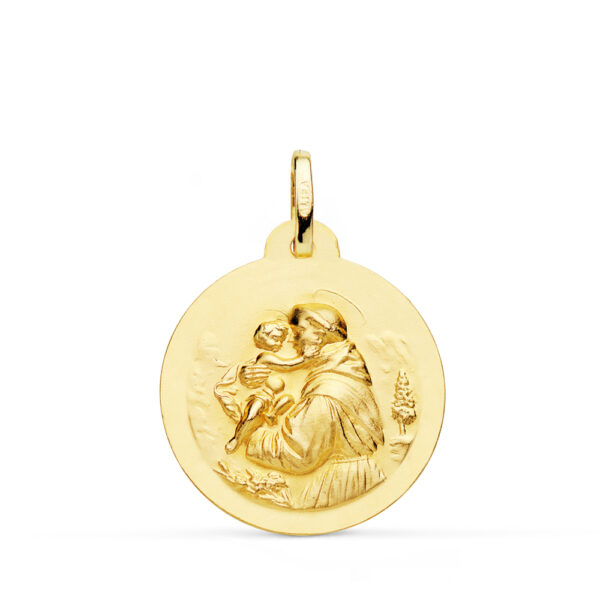 18K MEDALLA ORO AMARILLO SAN ANTONIO MATIZADA LISA 24 MM