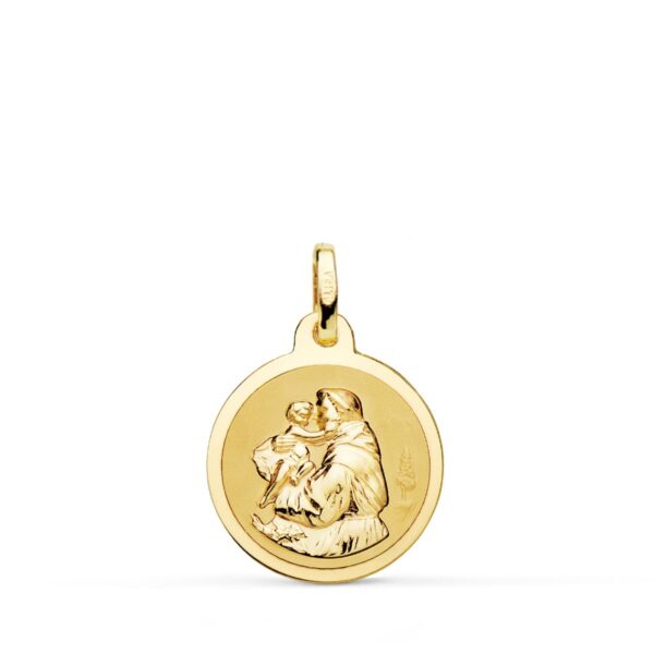 18K MEDALLA ORO AMARILLO SAN ANTONIO EN BRILLO 16 MM