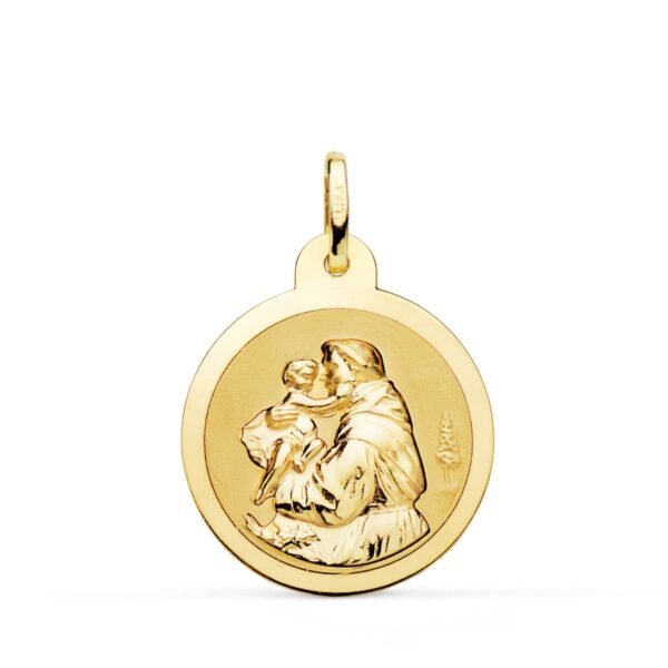 18K MEDALLA ORO AMARILLO SAN ANTONIO BRILLO 22 MM