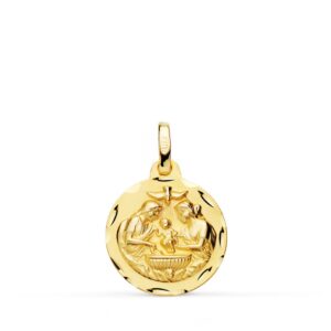 18K MEDALLA ORO AMARILLO NUEVO BAUTISMO TALLADA 16 MM