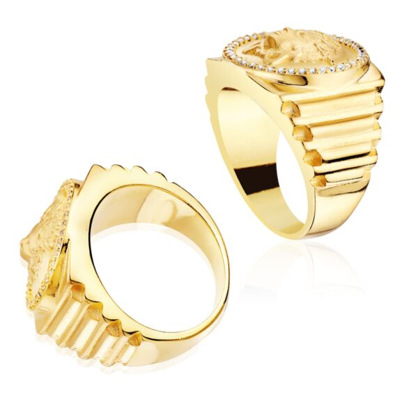 18K SELLO ORO AMARILLO MEDUSA CON CIRCONITA LATERAL ESCALONADO ANCHO 19 MM - Imagen 2