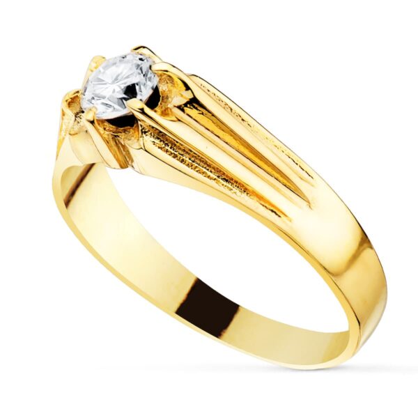 18K SOLITARIO ORO AMARILLO CABALLERO CIRCONITA 5 MM ANCHO CUERPO 6.5 MM - Imagen 2