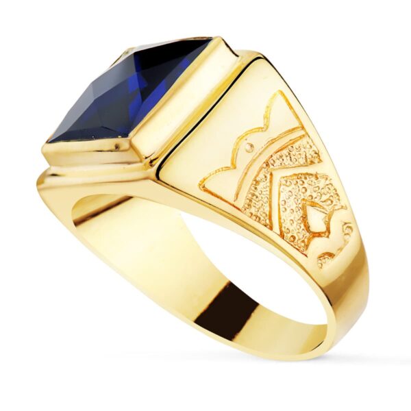 18K SELLO CUADRADO ORO AMARILLO MACIZO CON PIEDRA SPINEL ZAFIRO TALLA DAMERO 12X12 MM - Imagen 2