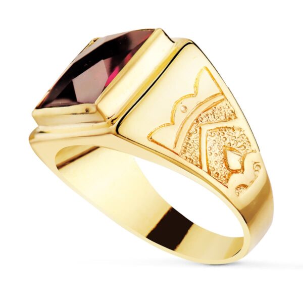 18K SELLO CUADRADO ORO AMARILLO MACIZO CON PIEDRA SPINEL RUBI TALLA DAMERO 12X12 MM - Imagen 2