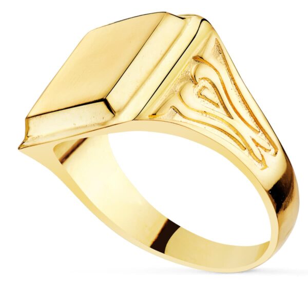 18K SELLO ORO AMARILLO CON TALLADOS LATERALES CABEZA RECTANGULAR 11X10 MM - Imagen 2