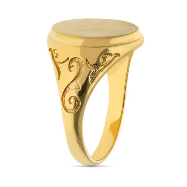 18K SELLO ORO AMARILLO CABALLERO MACIZO ZONA GRABADO REDONDO 14X11MM - Imagen 2