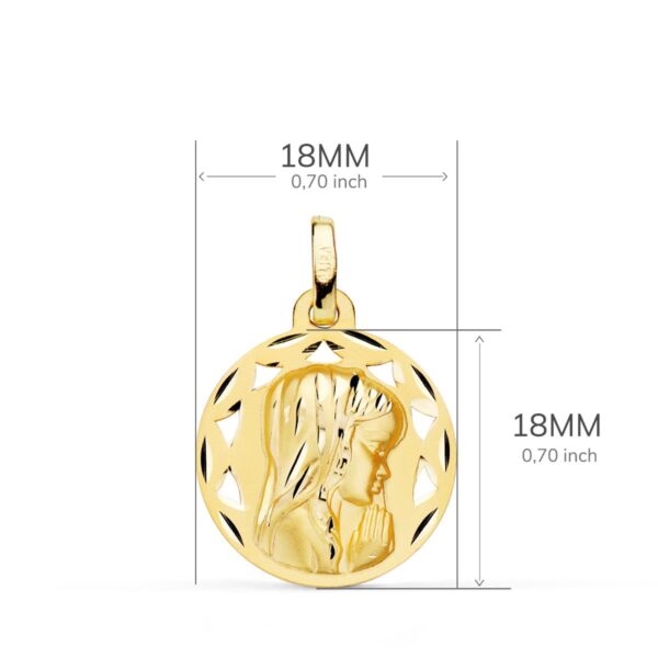 18K MEDALLA ORO AMARILLO CALADA VIRGEN NIÑA PERFIL TALLADA 18 MM - Imagen 2