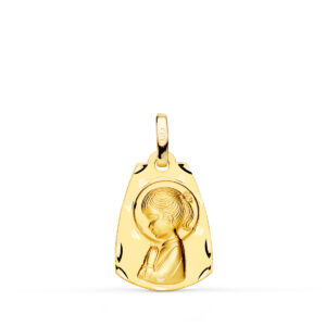 18K MEDALLA ORO AMARILLO CAPILLA VIRGEN NIÑA PERFIL MATIZADA. 19 X 13 MM