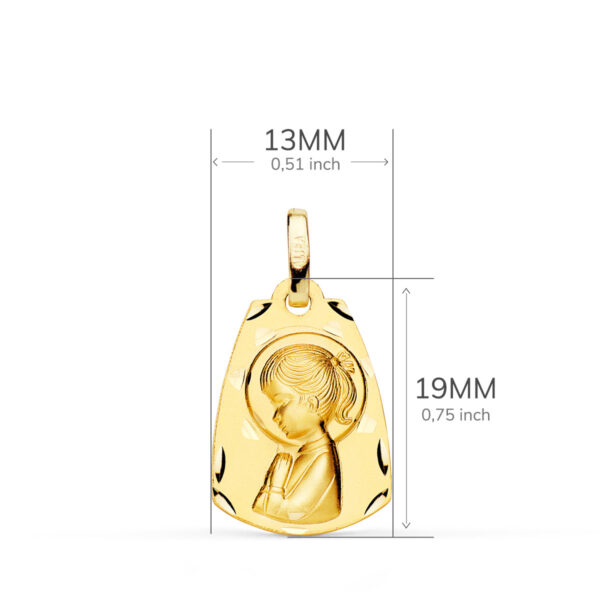 18K MEDALLA ORO AMARILLO CAPILLA VIRGEN NIÑA PERFIL MATIZADA. 19 X 13 MM - Imagen 2