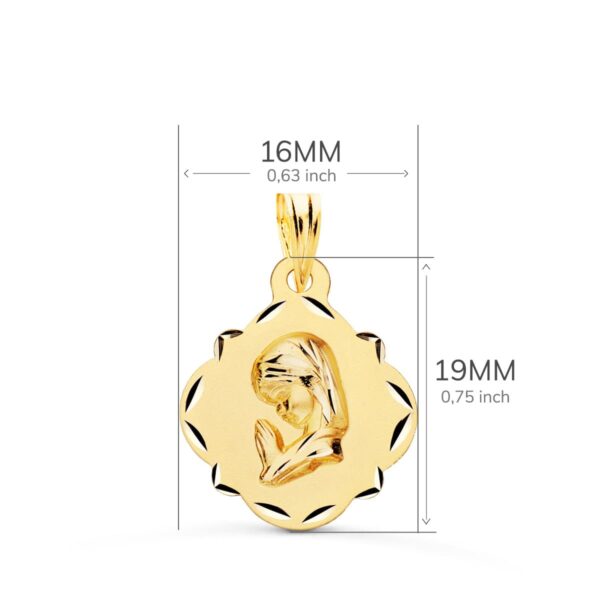 18K MEDALLA ORO AMARILLO VIRGEN NIÑA PERFIL PANDERETA TALLADA 19X16 MM - Imagen 2