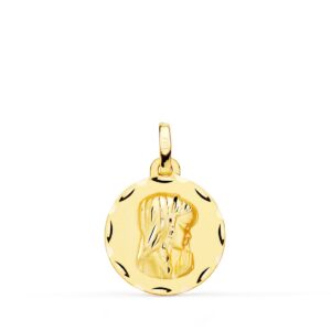 9K MEDALLA ORO AMARILLO VIRGEN NIÑA MATIZADA TALLADA 16 MM