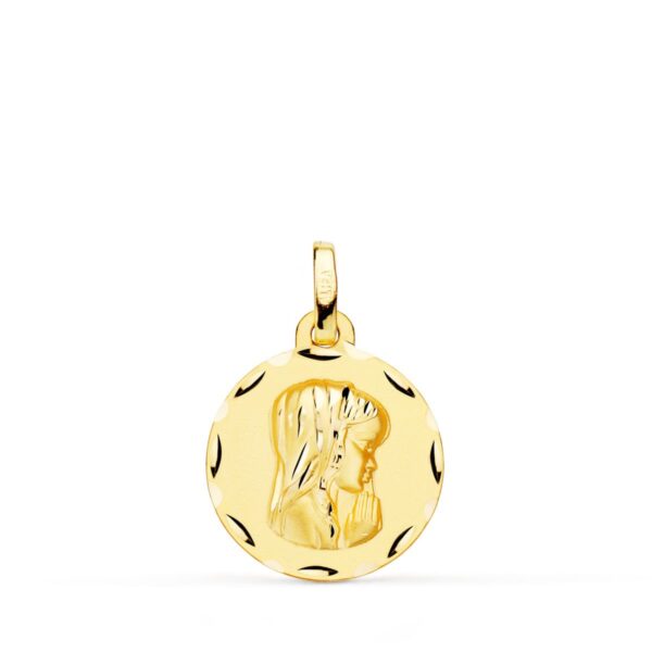 9K MEDALLA ORO AMARILLO VIRGEN NIÑA MATIZADA TALLADA 16 MM