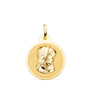 18K MEDALLA ORO AMARILLO VIRGEN NIÑA EN BRILLO 20 MM