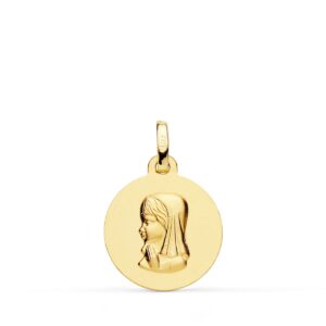 18K MEDALLA ORO AMARILLO VIRGEN NIÑA LISA 16 MM