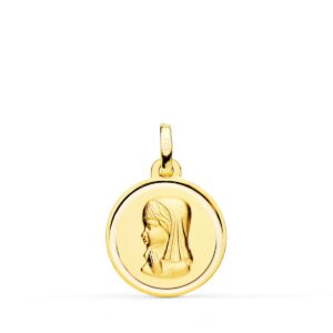 18K MEDALLA ORO AMARILLO VIRGEN NIÑA BISEL 16 MM