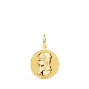 9K MEDALLA ORO AMARILLO VIRGEN NIÑA EN BRILLO 14 MM