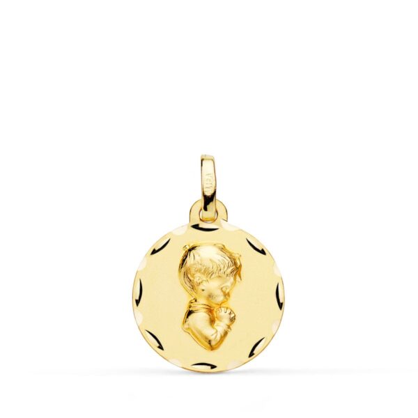 9K MEDALLA ORO AMARILLO NIÑO DE COMUNION PERFIL TALLADA 16 MM