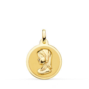 18K MEDALLA ORO AMARILLO VIRGEN REZANDO EN BRILLO 18 MM
