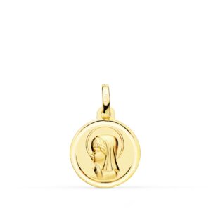 18K MEDALLA ORO AMARILLO VIRGEN NIÑA MATIZADA CON BISEL 14 MM