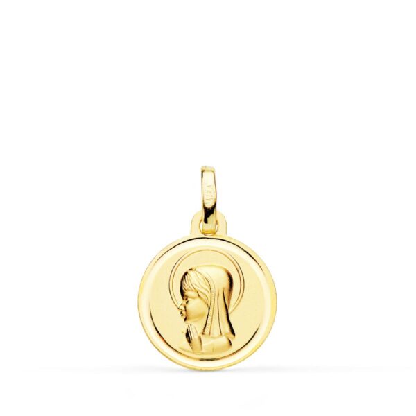 18K MEDALLA ORO AMARILLO VIRGEN NIÑA MATIZADA CON BISEL 14 MM