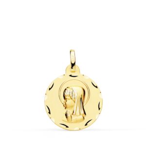 9K MEDALLA ORO AMARILLO VIRGEN NIÑA TALLADA 18 MM