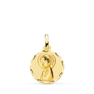 18K MEDALLA ORO AMARILLO VIRGEN NIÑA PERFIL MATIZADA Y TALLADA 16 MM