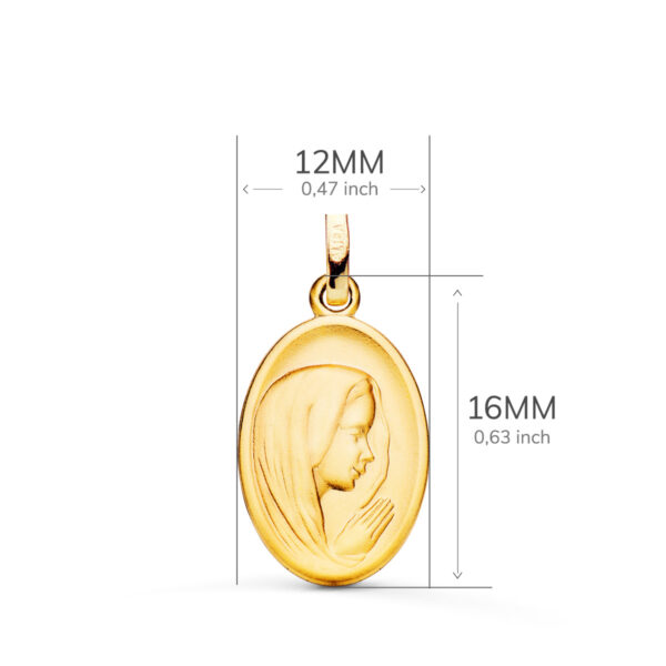 18K MEDALLA ORO AMARILLO VIRGEN NIÑA PERFIL MATIZADA Y TALLADA 16X12 MM - Imagen 2
