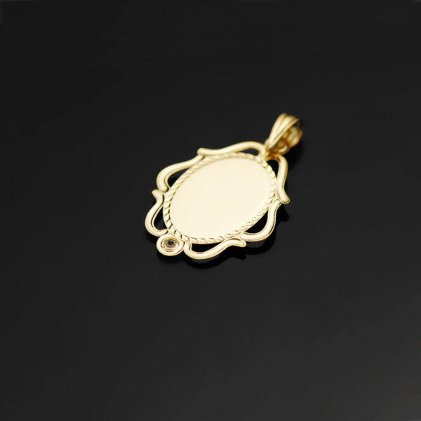 18K MEDALLA ORO AMARILLO VIRGEN NIÑA CERCO CALADO BRILLO CON CIRCONITA 24X17 MM - Imagen 3