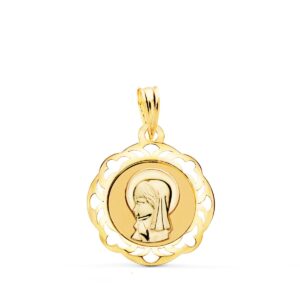 18K MEDALLA ORO AMARILLO VIRGEN NIÑA CERCO CALADO EN BRILLO 20X18 MM